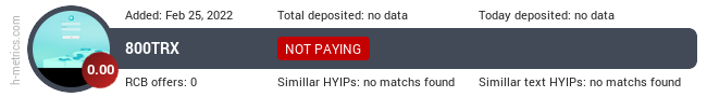 HYIPLogs.com widget for 800trx.com