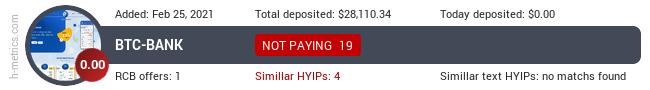 HYIPLogs.com widget for btc-bank.org