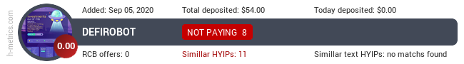 HYIPLogs.com widget for defirobot.club