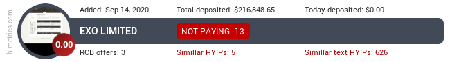 HYIPLogs.com widget for exo.limited