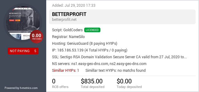 HYIPLogs.com widget for BetterProfit.net