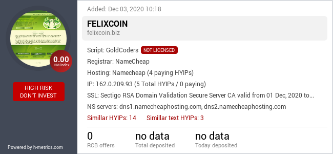 HYIPLogs.com widget for Felixcoin.biz