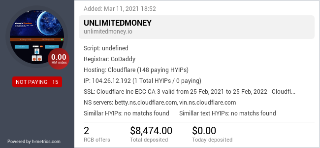 Onic.top info about UnlimitedMoney.io