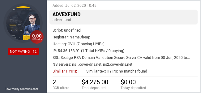 HYIPLogs.com widget for advex.fund