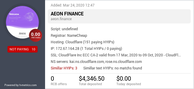 HYIPLogs.com widget for aeon.finance