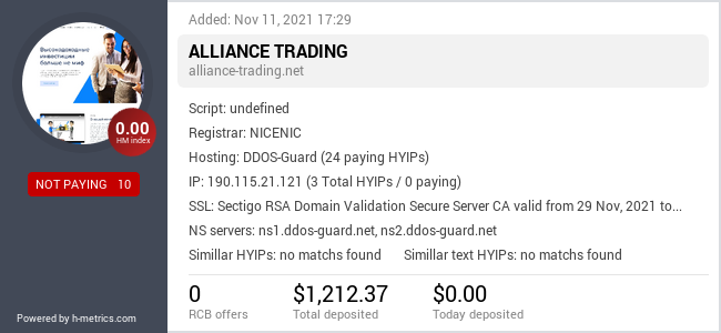 HYIPLogs.com widget for alliance-trading.net