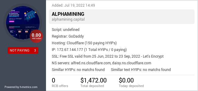 HYIPLogs.com widget for alphamining.capital