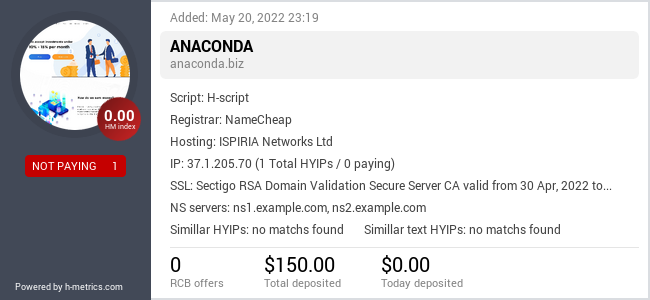 HYIPLogs.com widget for anaconda.biz