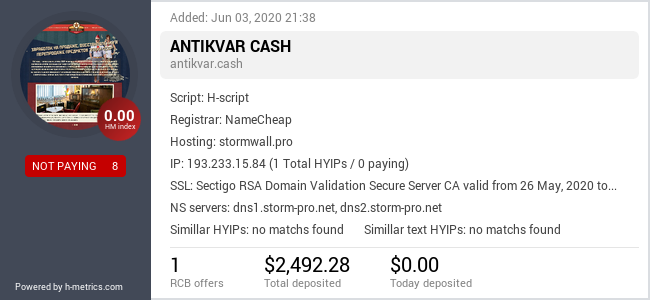HYIPLogs.com widget for antikvar.cash