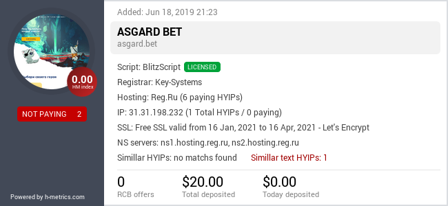 HYIPLogs.com widget for asgard.bet