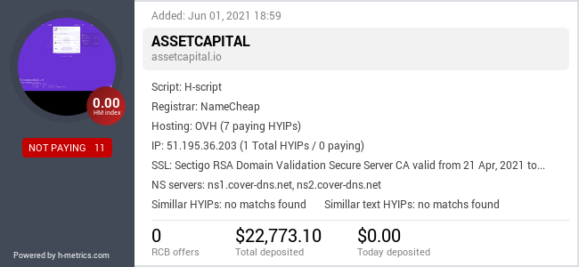 HYIPLogs.com widget for assetcapital.io