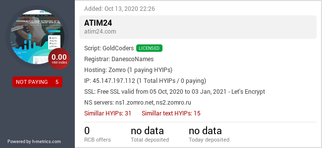HYIPLogs.com widget for atim24.com