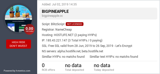 HYIPLogs.com widget for bigpineapple.cc