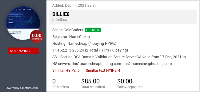 HYIPLogs.com widget for billie8.cc