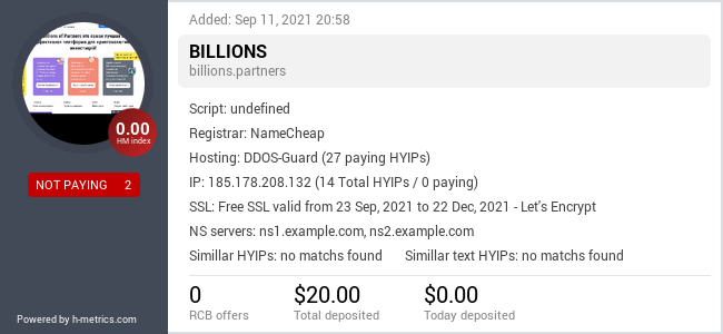 HYIPLogs.com widget for billions.partners