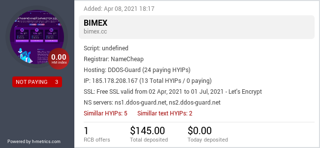HYIPLogs.com widget for bimex.cc