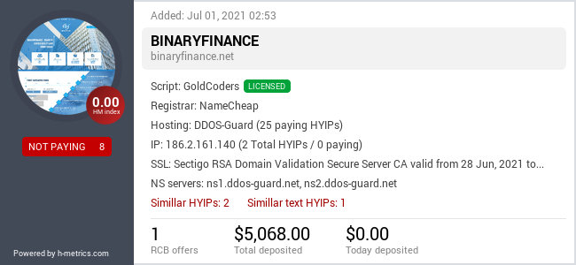 HYIPLogs.com widget for binaryfinance.net