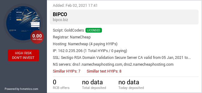 HYIPLogs.com widget for bipco.biz
