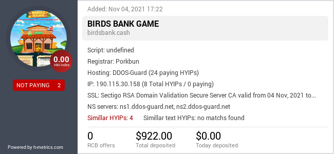 Onic.top info about birdsbank.cash