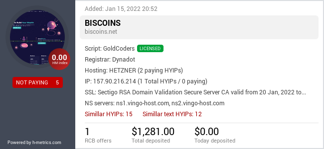 HYIPLogs.com widget for biscoins.net