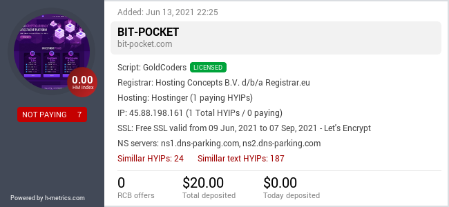 HYIPLogs.com widget for bit-pocket.com