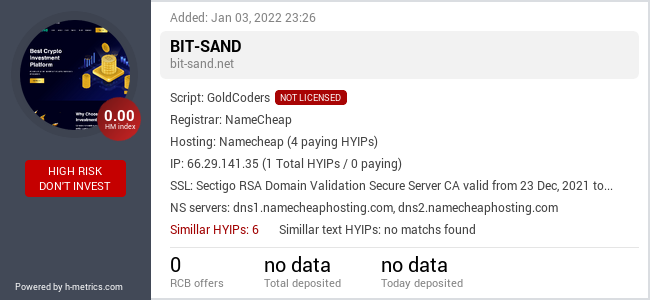 HYIPLogs.com widget for bit-sand.net