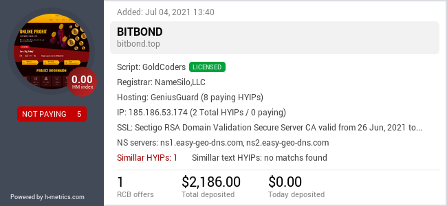 HYIPLogs.com widget for bitbond.top