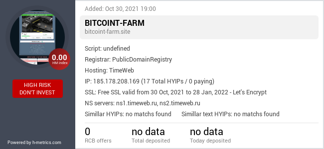 HYIPLogs.com widget for bitcoint-farm.site