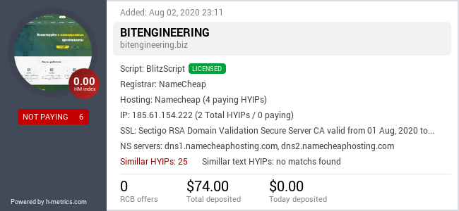 HYIPLogs.com widget for bitengineering.biz
