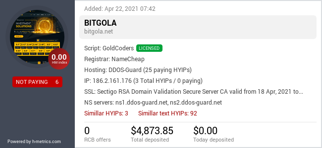 HYIPLogs.com widget for bitgola.net