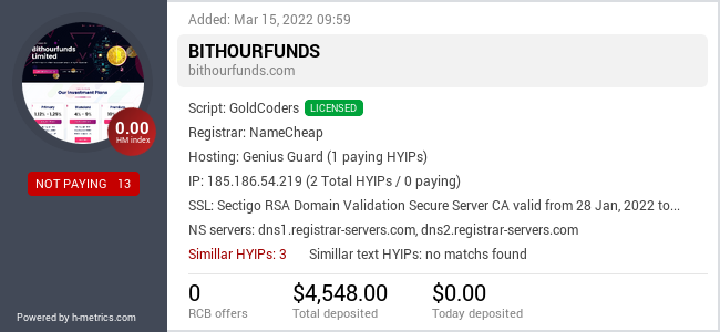 HYIPLogs.com widget for bithourfunds.com
