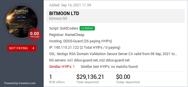 HYIPLogs.com widget for bitmoon.ltd