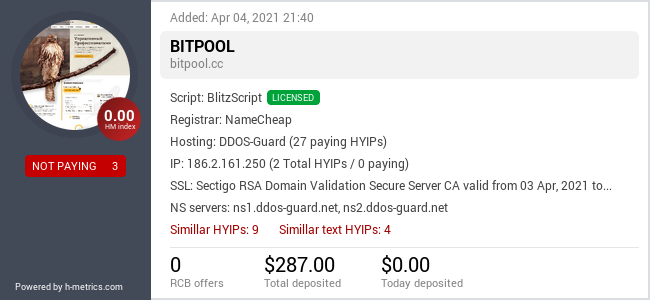 HYIPLogs.com widget for bitpool.cc