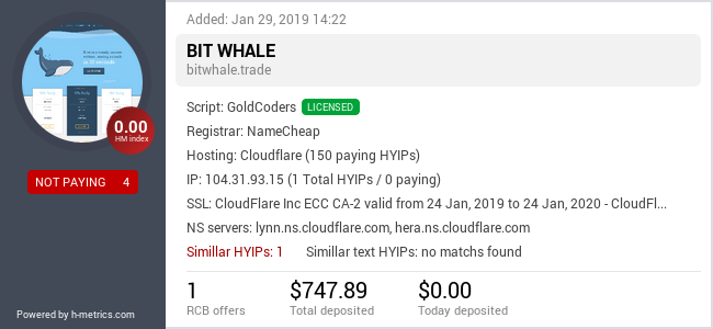 HYIPLogs.com widget for bitwhale.trade