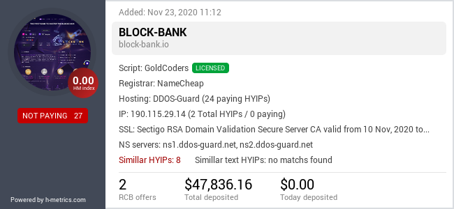 Widget HYIPLogs.com pour block-bank.io