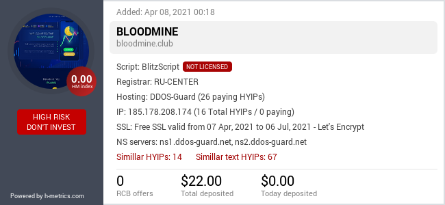 HYIPLogs.com widget for bloodmine.club