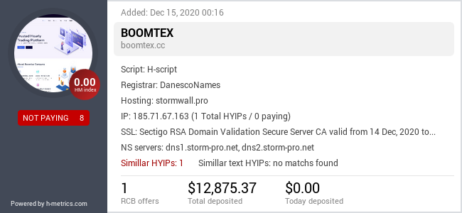 HYIPLogs.com widget for boomtex.cc