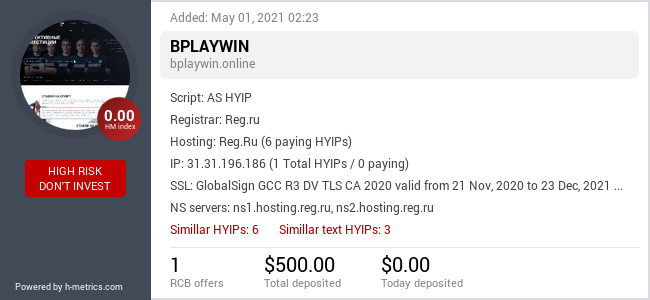 HYIPLogs.com widget for bplaywin.online