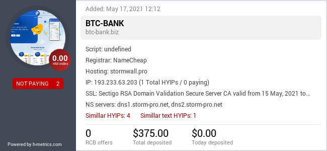 HYIPLogs.com widget for btc-bank.biz
