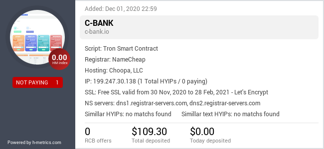 HYIPLogs.com widget for c-bank.io
