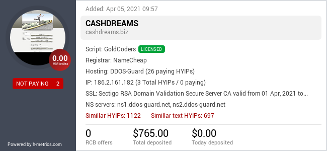 HYIPLogs.com widget for cashdreams.biz