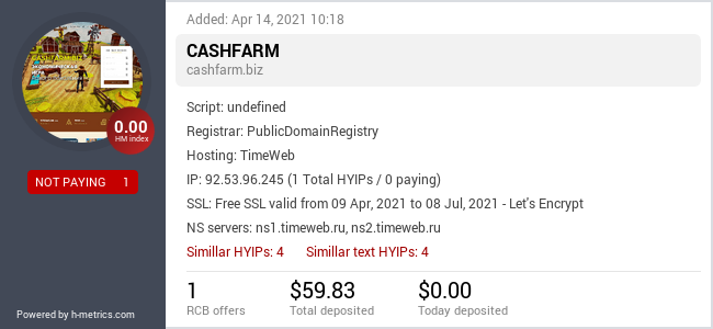 HYIPLogs.com widget for cashfarm.biz