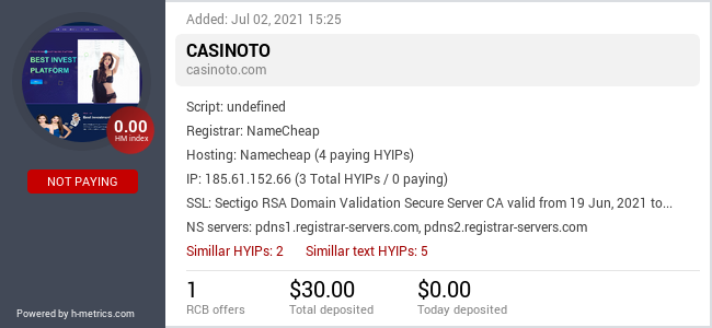 HYIPLogs.com widget for casinoto.com