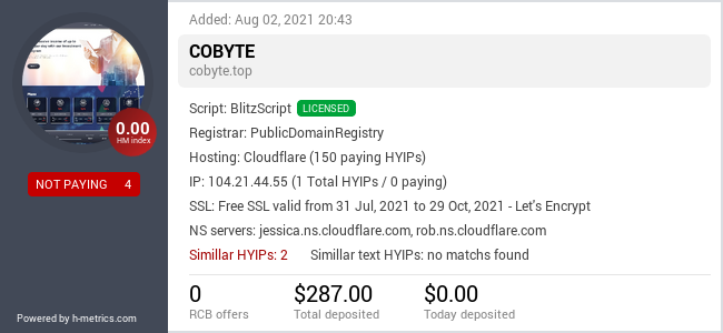 HYIPLogs.com widget for cobyte.top