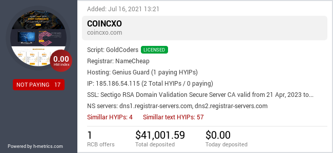HYIPLogs.com widget for coincxo.com