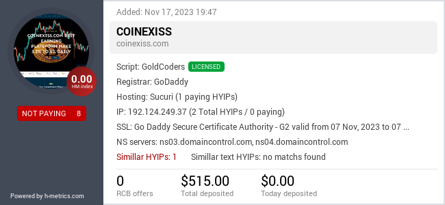 HYIPLogs.com widget for coinexiss.com