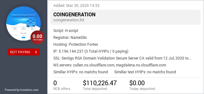 HYIPLogs.com widget for coingeneration.ltd
