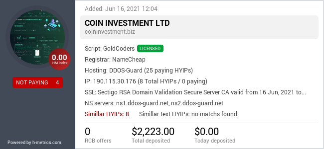 HYIPLogs.com widget for coininvestment.biz