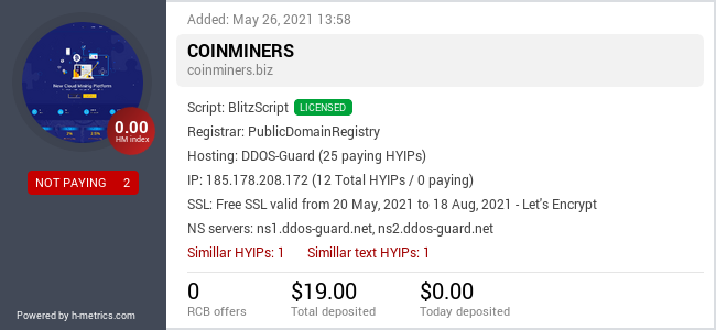 HYIPLogs.com widget for coinminers.biz