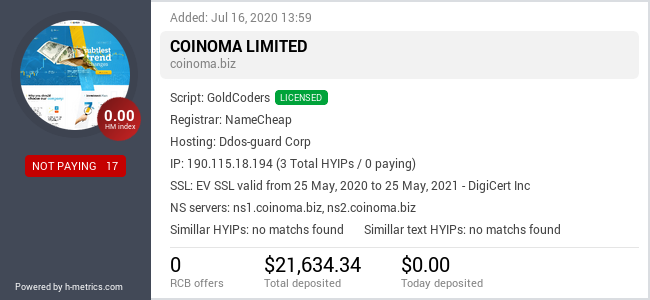 HYIPLogs.com widget for coinoma.biz